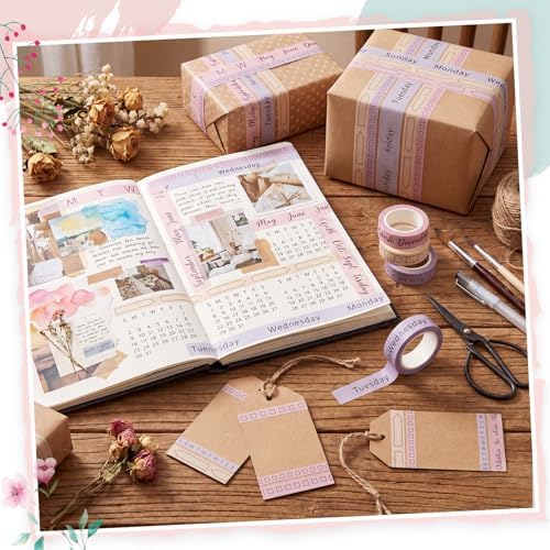 Chuangdi 9 Rolls Calendar Washi Tape Set,Pink, Purple, Yellow, Blue | Vintage Day Week Month Date Number Calendar Washi for Journaling, Planner Decoration, Journal Labels, Arts Crafts