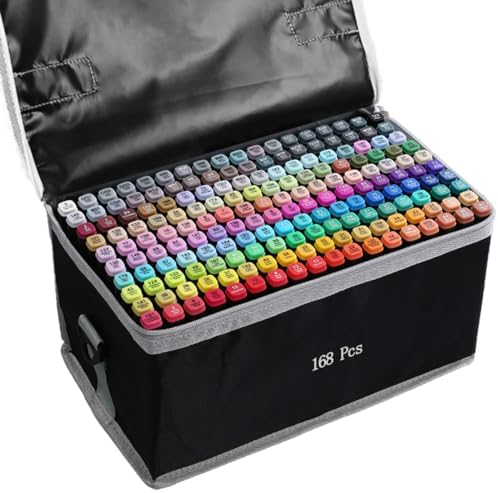 Alcohol Markers, 168 Colors Art Drawing Markers Set for Kids Adults | Dual Tip Permanent Sketch Markers, with Organizing Case