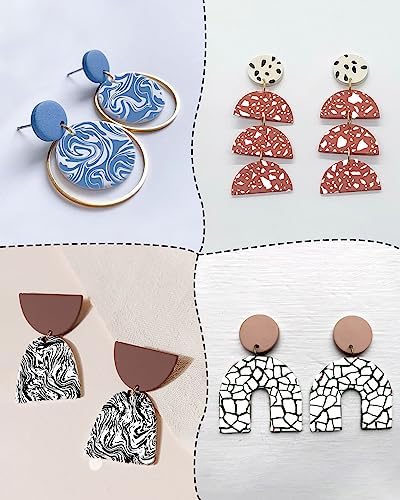Puocaon Clay Silk Screen Stencil - 10 Pcs Marble Pattern Reusable for Polymer Clay Jewelry Making, Terrazzo Fluid Trendy Tools, Earrings