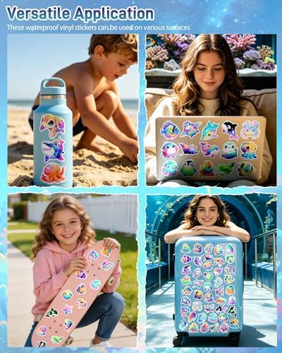100 Pcs Cute Ocean Stickers Animals Sticker for Kids Adults