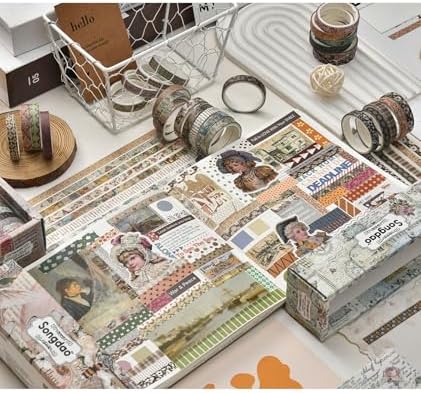 Vintage Skinny Floral Washi Tape Set 20 Rolls -Retro Antique Patterns Masking Thin Basic Decorative Tapes for Arts, DIY Crafts, Bullet Journal, Planner, Scrapbook Decor, Gift Wrapping, Junk Journal