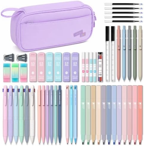 Four Candies 56 PCS School Supplies with Cute Pencil Case (Light Purple)