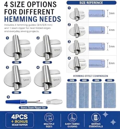 4PCS Universal Sewing Rolled Hemmer Foot for Sewing Machine