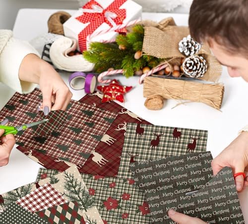 Christmas Scrapbook Paper Pad 12×12,Vintage Christmas Deer Patterned Papers ,24 Sheets Double-Sided Merry Christmas Scrapbooking CardStock Paper Pad for Holiday Cardmaking DIY Origami Papers.