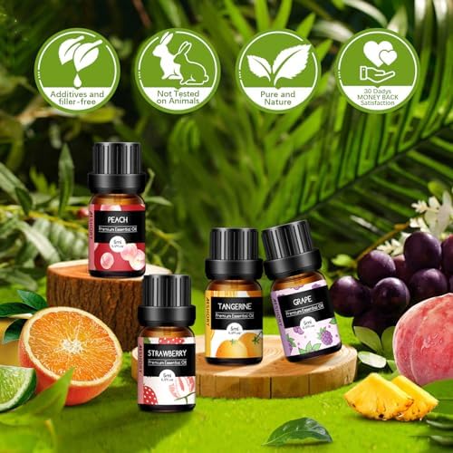Fruity Essential Oils Set - Top 28 Fruit Fragrance Oil for Candle Making, Diffusers - Strawberry, Apple, Pineapple, Cucumber Melon, Cherry, Mango, Lemon, and Orange Scented Aromatherapy Oils