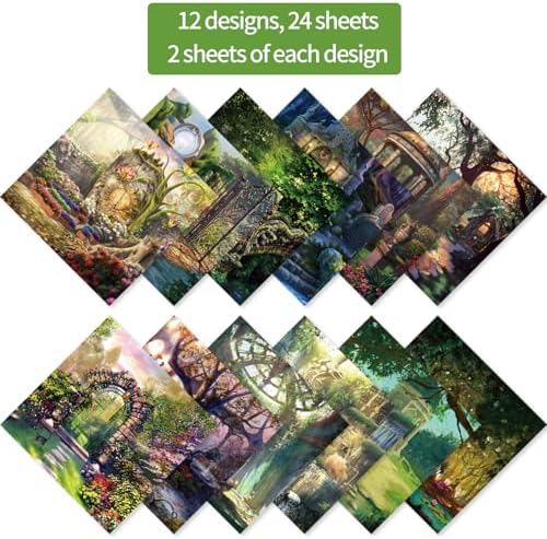 6x6" Cardstock Single Sided Scrapbooking,Craft Decorative Scrap Book Paper | 160gsm,24-Sheet 12Patterns Colored Paper,Junk Journal Supplies,Vivid Origami Papers DIY Craft Gift Wrapping Album.Fantasy