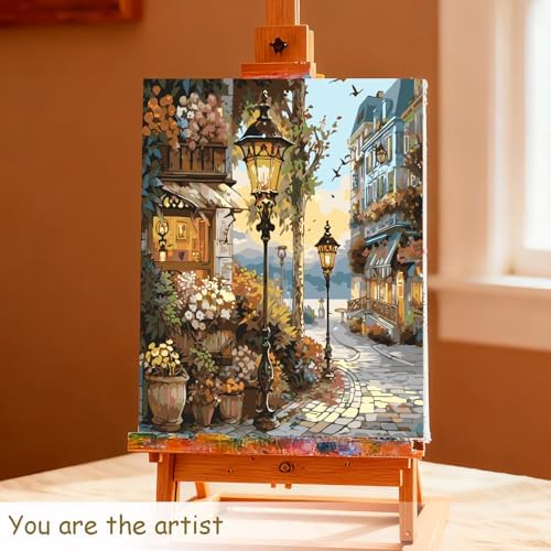 Muzagroo Paint by Numbers Oil Painting Kits for Adults DIY Streetscape Oil Painting for Beginners Hand Crafts Kits with Brushes and Acrylic Paints 16x20 inches (Streetscape)
