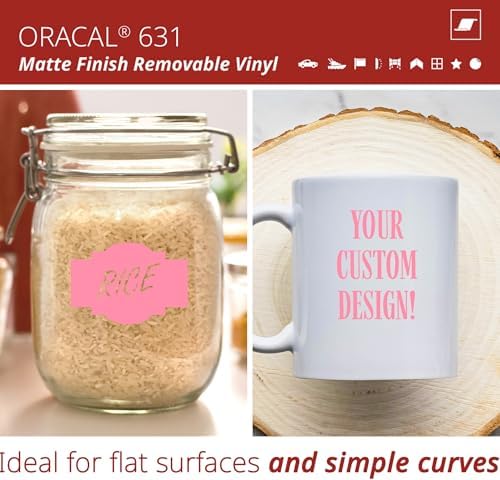 ORACAL 631 Matte Soft Pink Vinyl Durable Roll Easy to Weed Permanent Adhesive Craft Vinyl for Plotting Machines, Decals & DIY Projects 12” x 15ft + Transfer Tape 12" x 24"