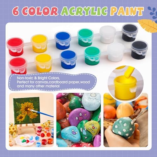 ESRICH 6 Set Mini Acrylic Paint Kit, Mini Stretched Canvas with Easel