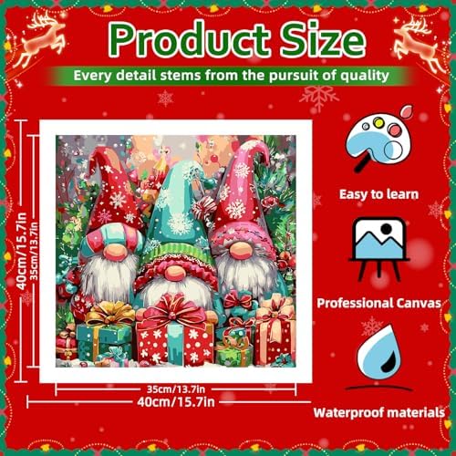 Reivworl Christmas Paint by Numbers Kit for Adults Beginners, Gnome Paint by Numbers, Adult Paint by Number Kits for Gifts and Home Wall Decor 16x16 Inch