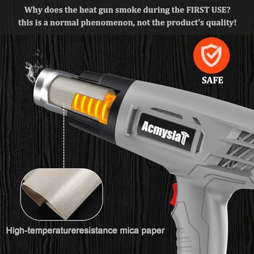 Heat Gun, Variable Temperature Settings 572℉~932℉ (300℃-500℃) | Heat Hot Air Gun Overload Protection with 4 Nozzles for Shrinking Wrap, Crafting, Paint Removing, Epoxy Resin (Gray)