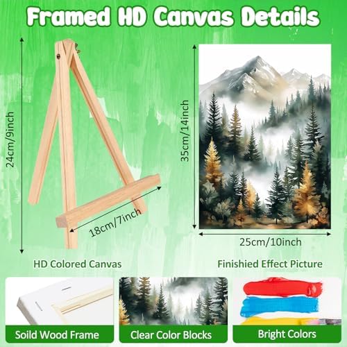 MAXBYE Forest Paint by Numbers Kit for Adults with Frame and Wooden Easel, Easy Painting Numbers Art Kits with Frame on Canvas, DIY Acrylic Painting Kit for Gift Home Wall Garden Decor 10×14 in