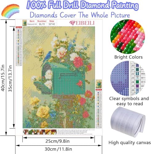 EIBEILI Diamond Painting Kits for Adults DIY 5D Diamond Art Paint with Round Diamonds Full Drill Gem Flowers Mailbox Art Painting Kit for Home Wall Decor Gifts 12x16inch