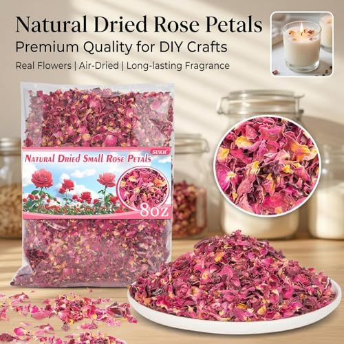 Sukh 8oz Dried Rose Petals - Red & Pink Flowers Bulk for Soap Candle Making