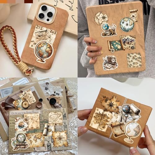 PRSTINCOL 100Pcs Vintage Sticker Pack,Cute Map Design Scrapbook Supplies, Vintage Aesthetic Junk Journal Accessories, Waterproof Vinyl Stickers for Water Bottles, Planners, Journals