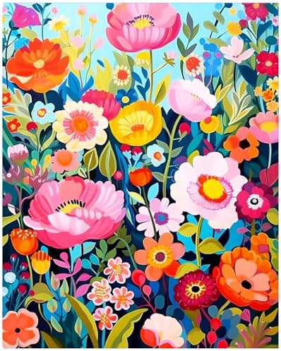 xcemhil Flowers Paint by Number Kit for Adults, Paint by Numbers Flowers, Adult Paint by Number Kits on Canvas for Gift Home Wall Decor 16x20in