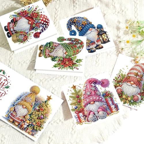 6Pcs Christmas Greeting Card DIY Diamond Art Painting Greeting Cards Blessing Folding Card Kit with White Envelopes Diamond Arts Crafts for Birthday Festival Gift-Goblin02