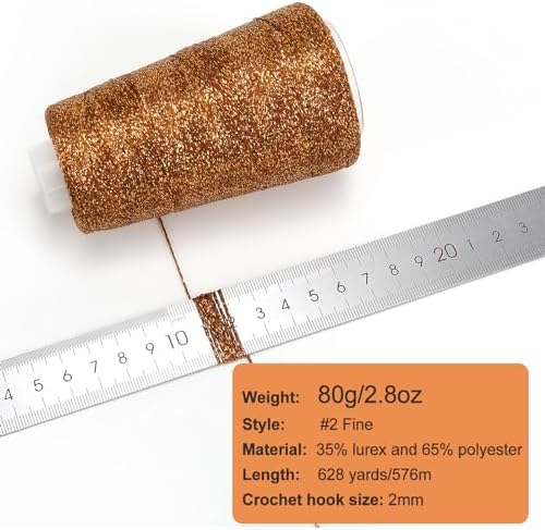 Metallic Crochet Thread, 80g Lurex Yarn for Charms(Brown)