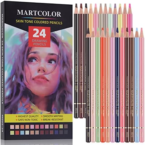 MARTCOLOR 24 Colors Skin Tone Colored Pencils for Portraits | Oil Color Pencils for Drawing, Sketching, Adult Coloring, Shading & Blending, Artist Pencils for Beginners, Artists