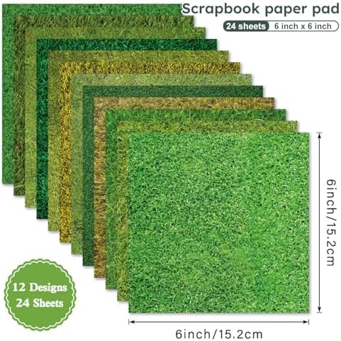 Green Meadows Scrapbooking Paper Pad , 6inch 24 Sheets Grass Aesthetic Patterned Decorative for DIY Art Crafts Collage Journals Decoupage Wrapping Folded Supplies Gift Cards Origami Photo Album
