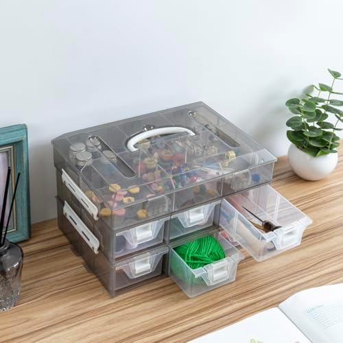 MyGift Smoke Gray Craft Storage Organizer Case, 24 Compartments & 6 Drawers