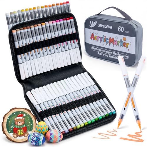 Acrylic Paint Markers with Flexible brush tip, 60 colors Acrylic Paint Pens