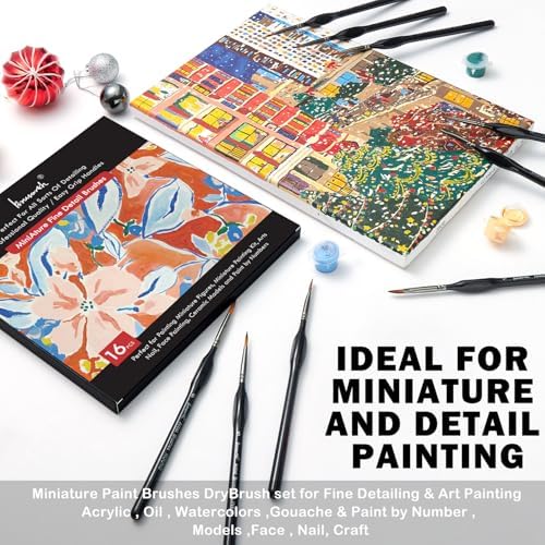 Brusarth Detail Paint Brushes, Miniature Paint Brushes Set, 16 pcs | Model Brushes Micro Detail Paint Brush Set,Fine Detailing for Acrylics,Oils,Watercolors & Paint by Number,Figurine