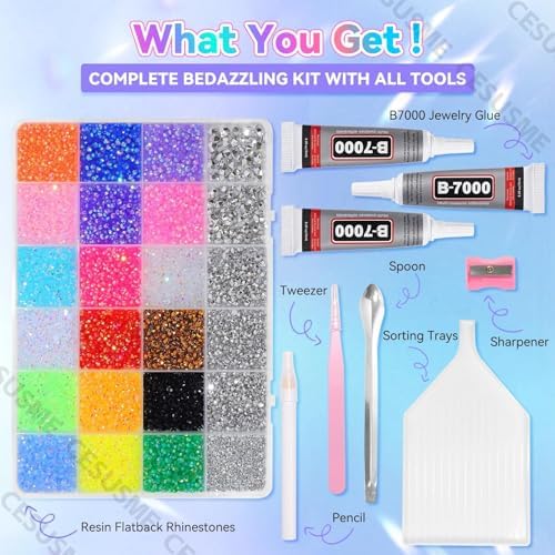 28000 Pcs Color Rhinestones Bedazzling Kit, Silver Resin Rhinestones