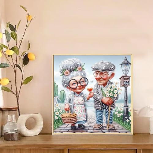 Diamond Painting Kits for Adults, Happy Old Couple Pattern Design Special Shape Diamond Art Kits for Beginners, DIY Diamonds Paintings Art for Home Wall Decor Gift