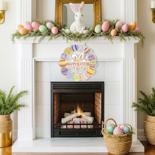 Large Size 12" Wooden Easter Ornaments to Paint, Wooden DIY Blank Unfinished Round Wood Discs Ornament Happy Easter Bunny Door Sign Egg Door Hanging Sign Plaque Crafts Hanging Decorations 3PCS