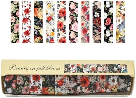10 Rolls Blooming Flowers Washi Tape Set Floral Arts Adhesive Tapes Colorful Garden Decorative Masking Tape Sets for Craft, Kids, Scrapbook, DIY, Gift Wrapping (3-Blooms)