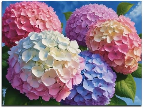 Muzagroo Paint by Numbers Oil Painting Kits for Adults DIY Hydrangea Flowers Oil Painting for Beginners Crafts Kits with Brushes and Acrylic Paints 16x20 inches (Hydrangea)