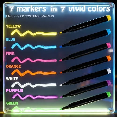 12-Color Liquid Markers for LED Note Board with Colors, Compatible with Reusable Doodle Book, Light-Up Acrylic Message Boards,and LED Writing Boards, Neon Markers Erasable Pens