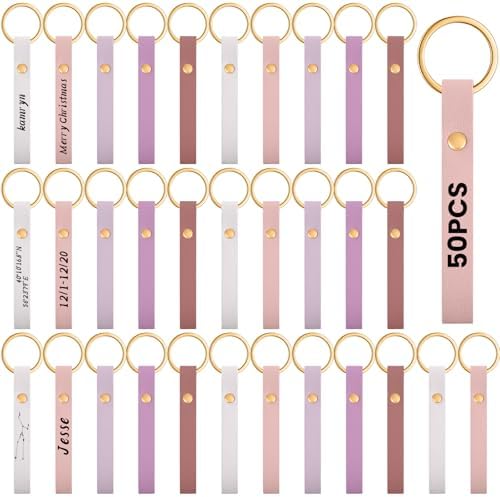 Wavyknot 50 Pcs Leather Keychain Blanks, 3.9 x 0.7 Inches, Pastel Color