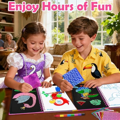 FUNNYB&G Foil Art Craft Kit for Kids, Sparkly Birthday Gift Toy for Girls | No Mess, Kids Ages 4-10 Create Sparkling Artwork, A Creative Gift for Birthdays, Holidays, Travel Activities,Screen-Free Fun