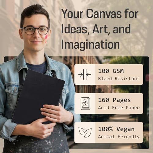 BROWNSTONE JOURNALS A4 Sketch Book Hardcover - 80 Sheets 100 GSM Paper | 8.5" x 11.5", Lay Flat, Vegan Leather Hardcover, Elastic Band, Back Pocket, Art Drawing Book for Adults & Students