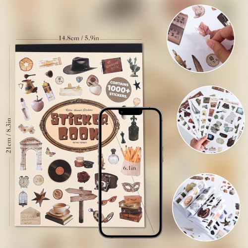 Washi Stickers Set Vintage Aesthetic Sticker Book for Journaling, DIY Decorative Paper Sticker Decals for Bullet Journal Art Scrapbooking Diary Card Craft Gift Album (Aesthetic Style 5)