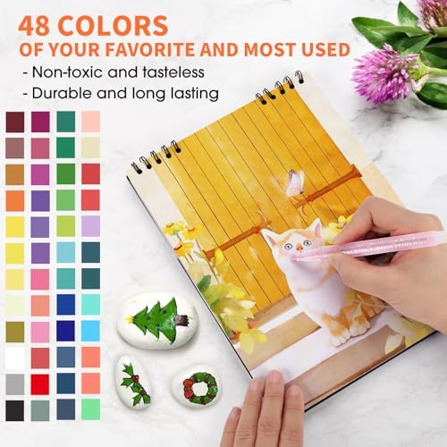 Droaful Acrylic Paint Pens Markers,48 Colors Waterproof Paint Pens