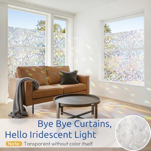 rabbitgoo Window Privacy Film Rainbow, Clear, 35.4" x 157.4"
