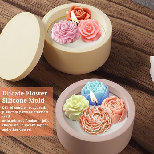 Wehous Flower Molds Silicone, 7 Cavity Rose Peony Fondant Mold for Jelly Chocolate Cake Decorating, 3D Candle Soap Silicone Mold Floral Epoxy Resin Casting Clay Mould Handmade Art Craft Accessories