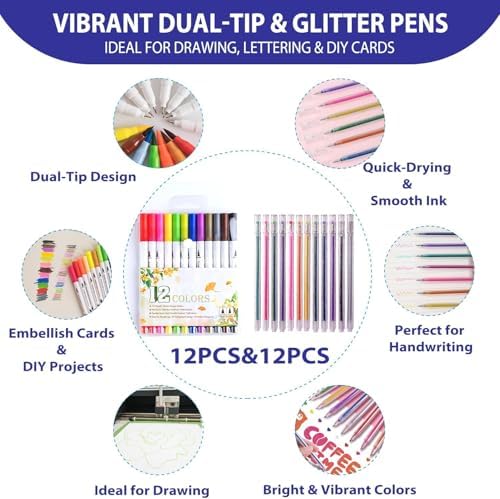 Convend All-in-one Craft kit for Beginners and Experienced Makers | Tools for Crafting Projects include a brayer, LED light pad, paper trimmer, craft knife, 24 pens, 3 adapters and 2 mats.