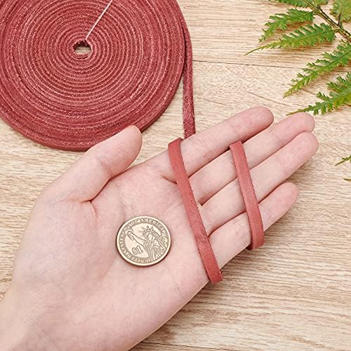 GORGECRAFT 197 Inch Red Brown Flat Genuine Leather Cord Leather String Full Grain Cord Lace Cowhide Leather Strips for Jewelry Making DIY Craft Projects Belts Keychains