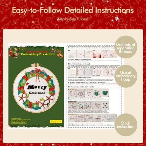 wtisan Christmas Embroidery Kit, Cross Stitch Kits for Beginners, Needlepoint with All Tools & Instructions, Stamped Hand Embroidery Starter Kit for Holiday Crafts & Xmas Home Decor, W19