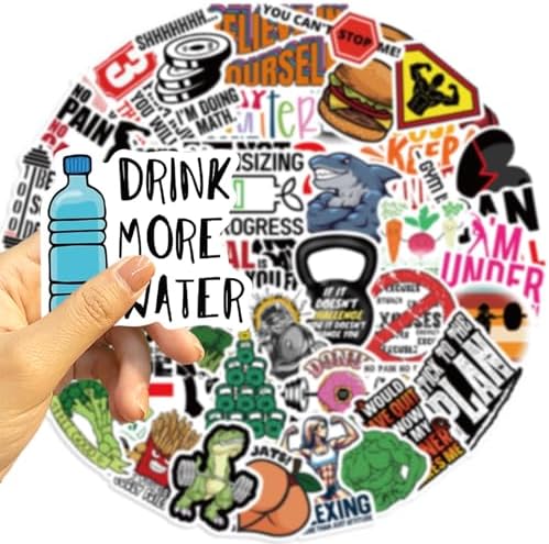 Inspirational Fitness Stickers Bulk for Adults, 50 Pcs Cool Weightlifting Stickers for Water Bottles, Positive Affirmation Workout Sticker Pack for Computer Laptop Phone Case Luggage