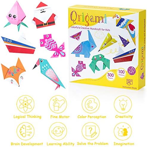 Origami Paper for Kids, 300 Sheets Colorful Origami Paper Kit 5.5Inch, 100 Origami Projects & Easy Origami Book Origami Kit for Kids, Creativity Training & Brain Development Origami Set for Kids