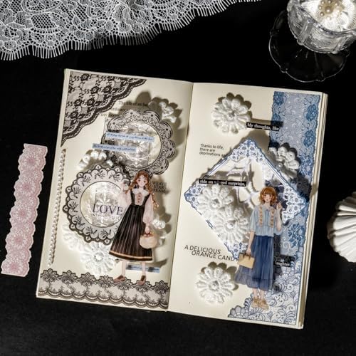 90PCS Vintage Lace Frame Stickers, Retro Scrapbook Stickers with Elegant Borders for Journaling, Junk Journal, DIY Crafts, Planner Decoration