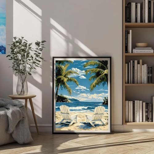 AIBOERL Diamond Art Kits for Adults,Beach Diamond Painting Wall Decor | Round Drill Beach Diamond Painting for Beginners DIY Rhinestone 5D Diamond dots(Gemstone Craft)Wall Art Gift 12x16IN