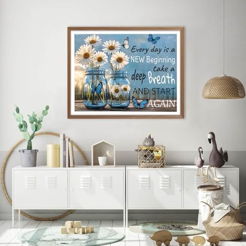 DIYDECORFUN 5D Diamond Art Kits for Adults,Inspirational Daisy Diamond Painting Kits for Beginners, Round Full Drill Gem Painting Adults Paint by Diamonds Dots DIY Crafts Home Wall Decor 12x16IN