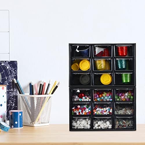 Marsui 4 Pack Desktop Storage Organizer with 9 Drawers Craft Organizer with Mini Drawers Plastic Organizers and Storage Containers for Craft Art Jewelry Cosmetics Sewing Supplies Accessory(Black)