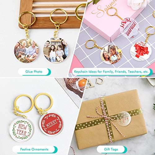 Audab Blank Keychain Set, 120pcs Including Acrylic Discs, Tassels, Gold Keychains and Jump Rings for DIY Craft Kit